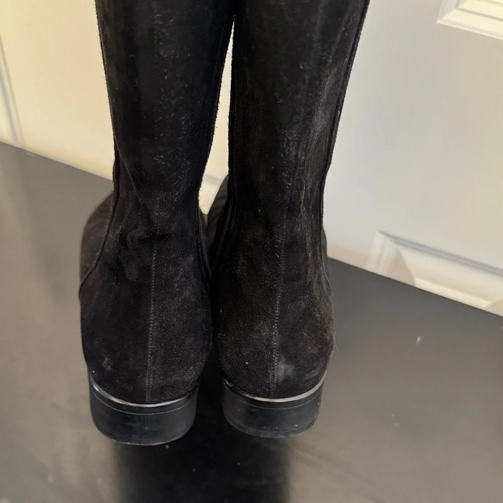 Salvatore Ferragamo Black Suede Boots with Real Mink Fur Trim